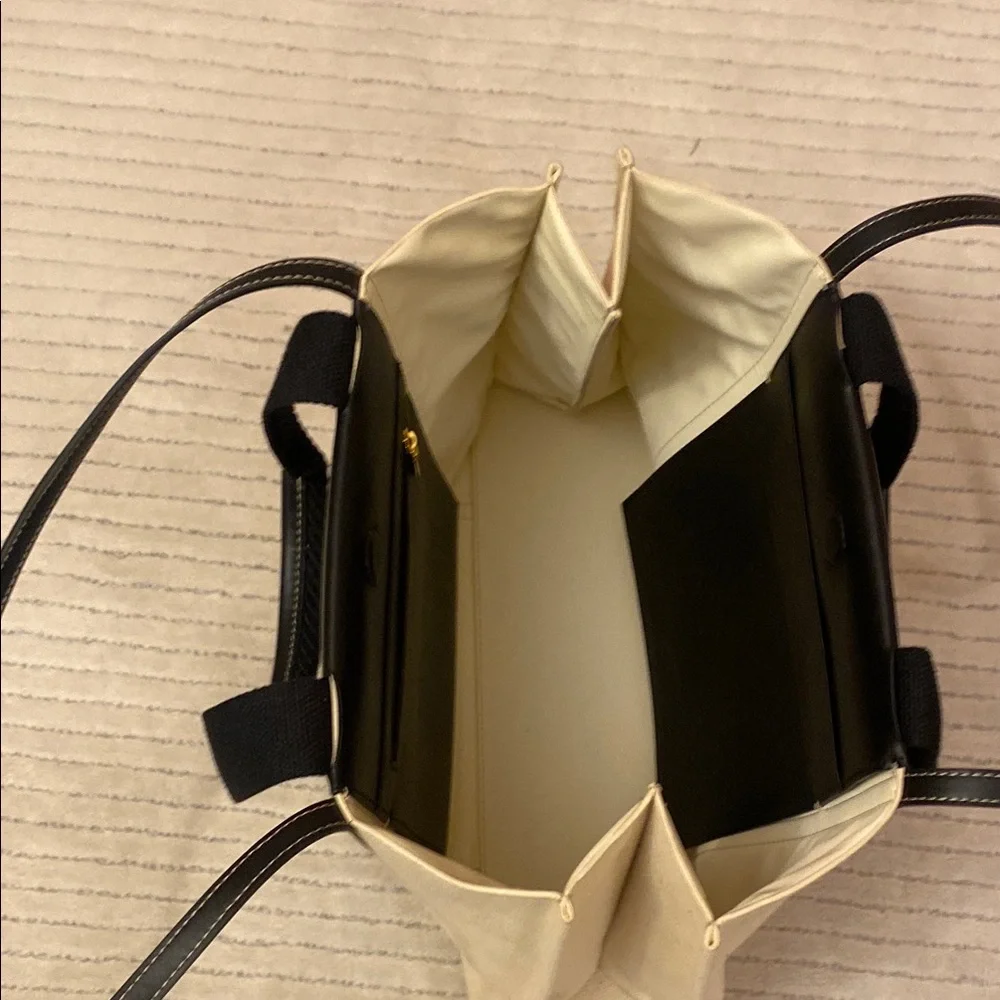 Charles & Keith Cream Canvas Tote with Black Trim